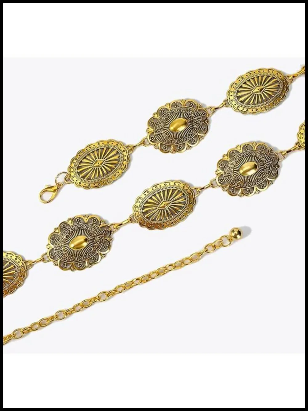 Gold Plated Metal Western Chain Belt Adjustable 51.2